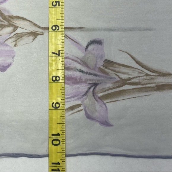 SILK SCARF FORAL BUTTERFLIES GRAY PINK BROWN PURPLE ELEGANT MONEY LUXURIOUS - Picture 10 of 11